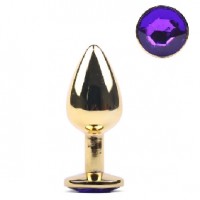 Anal Plug Golden Metallic with Purple Diamond Small